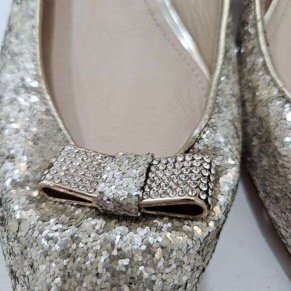 Coach Womens Monroe Sequin Bow Kitten Heels Size 7.5B Silver Low Heeled Shoes - Picture 6 of 14